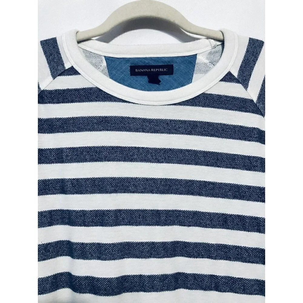 Banana Republic Mens Large Blue Striped Raglan Sweatshirt Sweater Cotton
